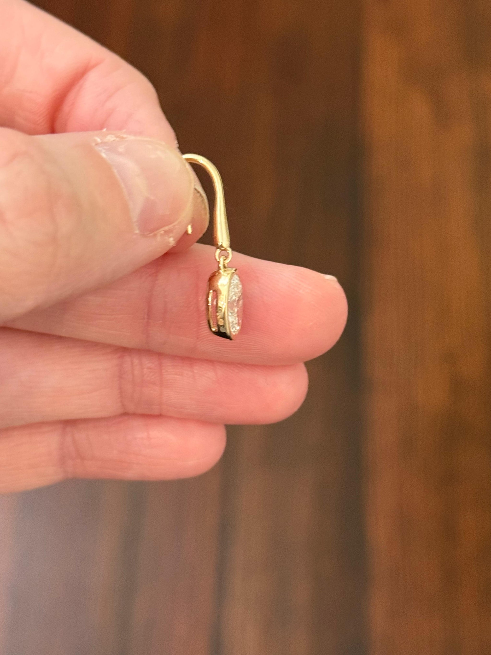 Yellow Gold Bezel Set Oval Lab Diamond Hook Back Earrings