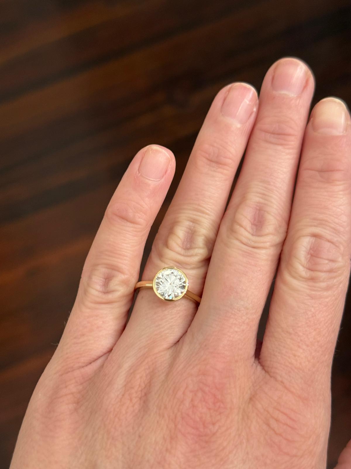 Yellow Gold Bezel 2.05ct Round Lab Diamond Ring