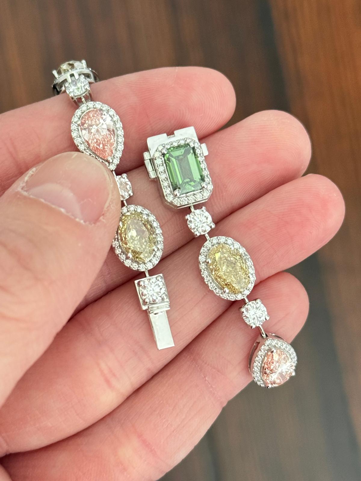 White Gold Multi Shaped Color Lab Diamond 7" Bracelet