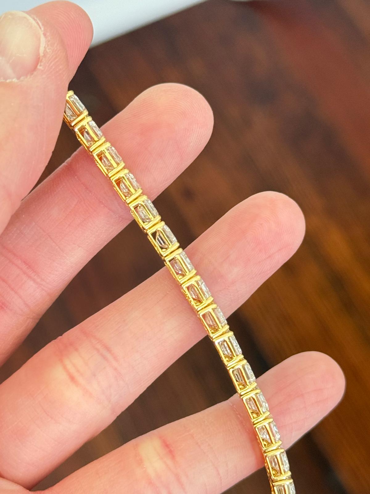 Yellow Gold 34.45ct Emerald cut Lab Diamond 7" Bracelet