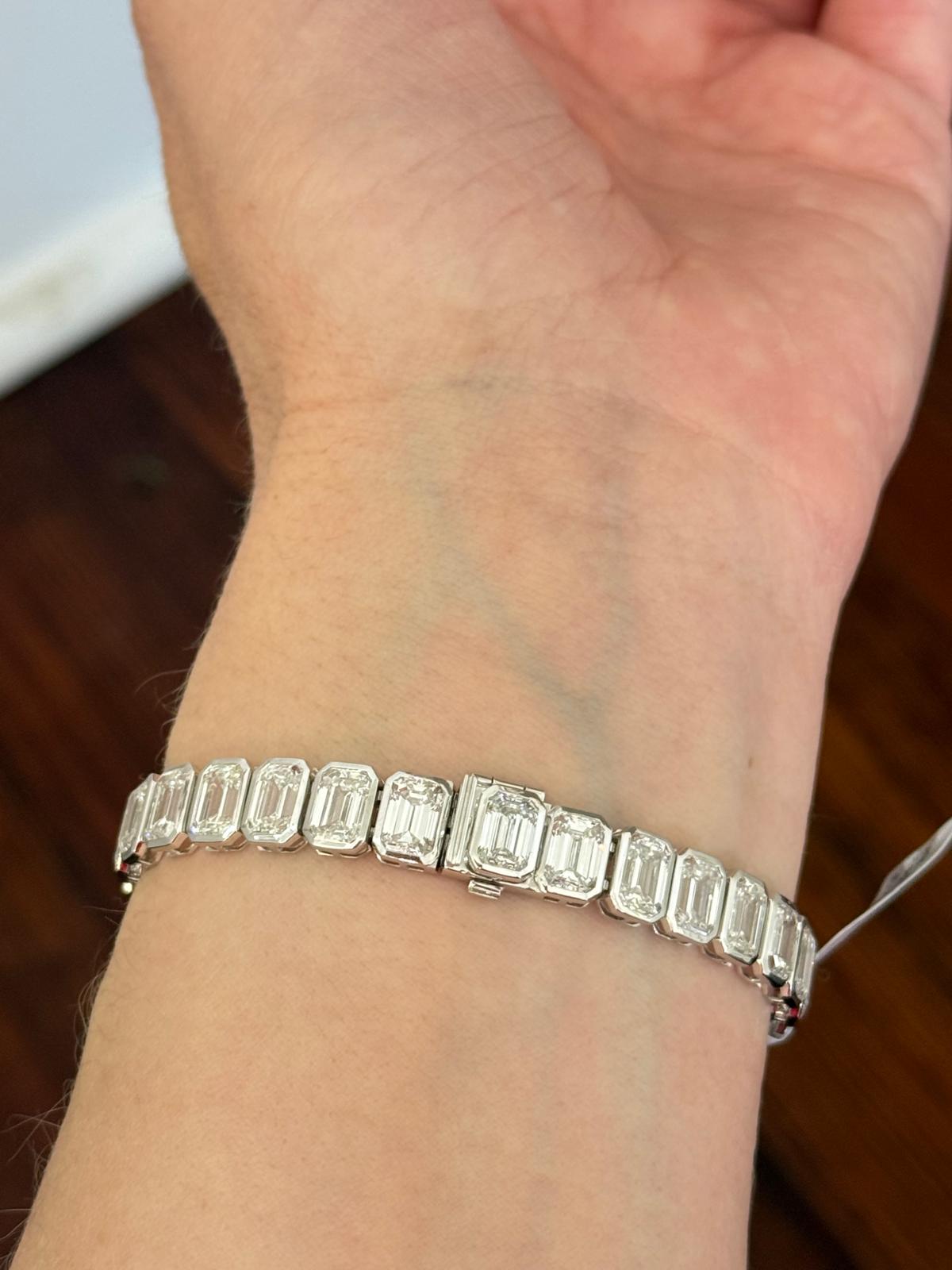White Gold Bezel Set 30.15ct Emerald Lab Diamond Bracelet