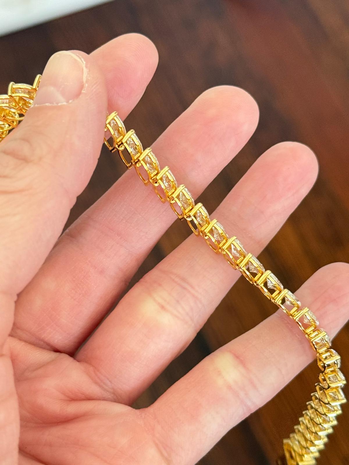 Yellow Gold 19.9ct Marquise Lab Diamond  7" Bracelet