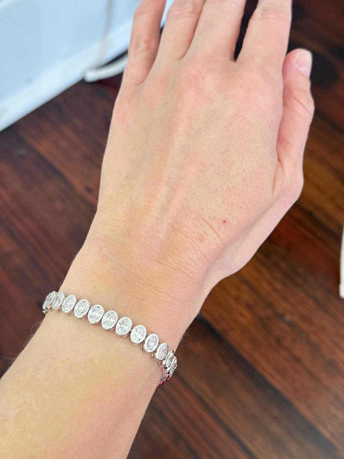 White Gold Bezel Set 16.48ct Oval Lab Diamond 7.2" Bracelet