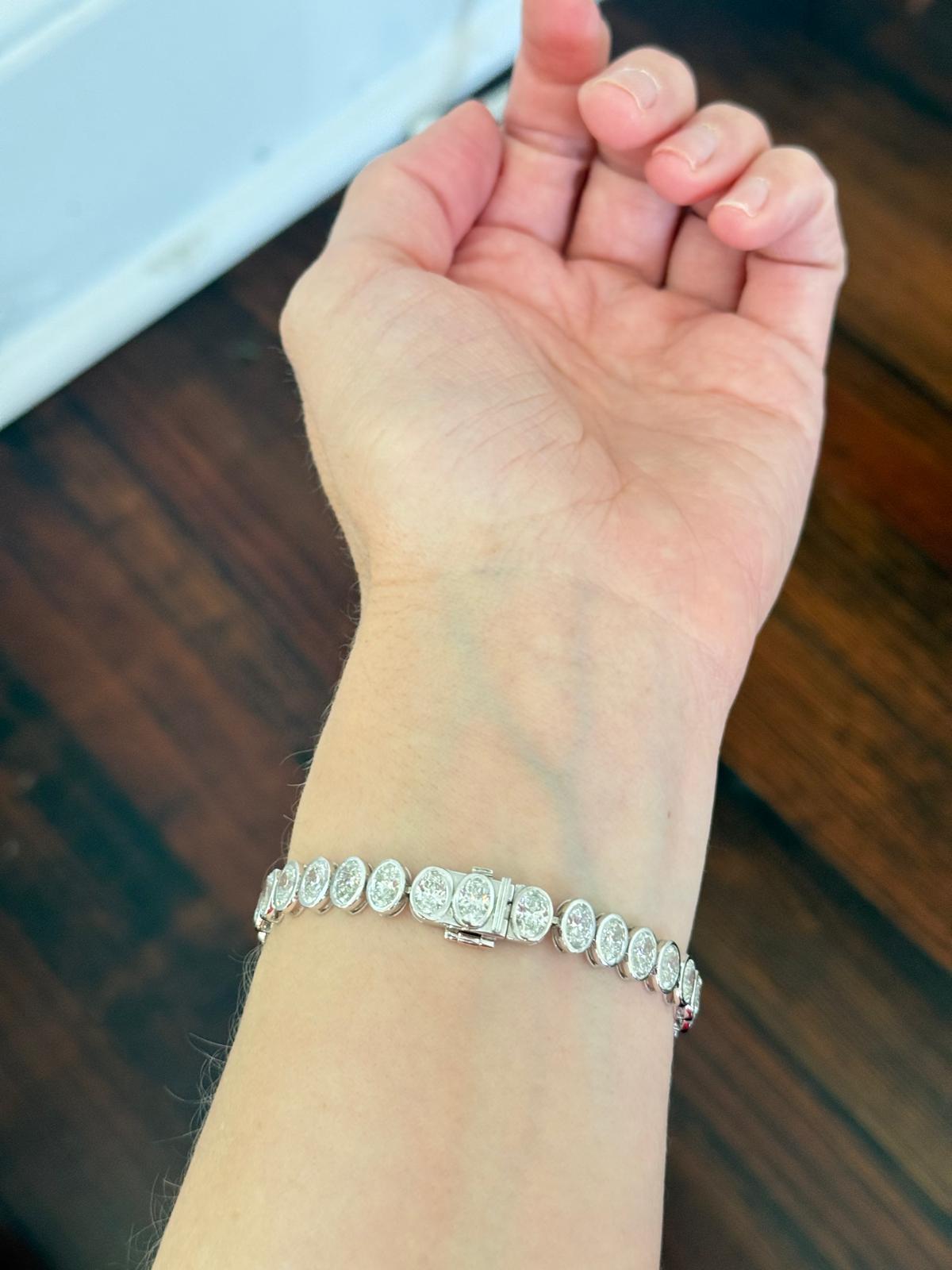 White Gold Bezel Set 16.48ct Oval Lab Diamond 7.2" Bracelet