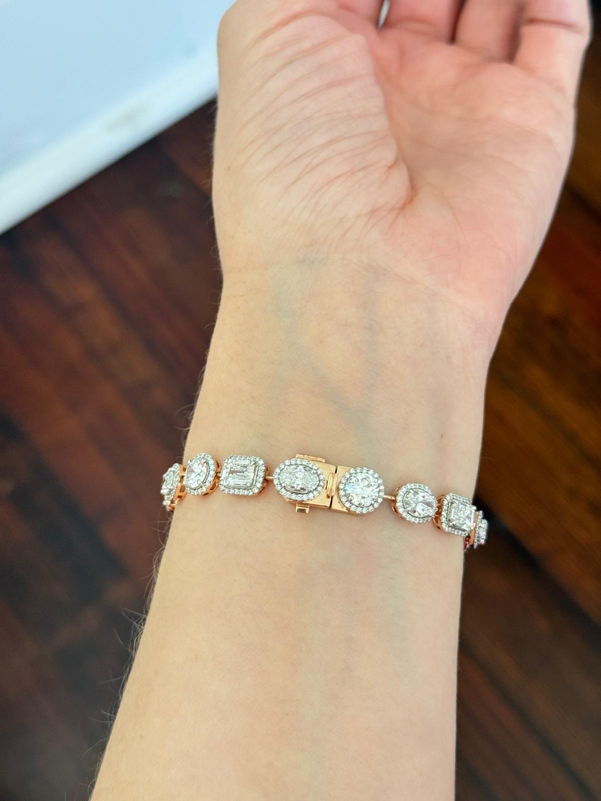 Rose Gold Multi Shaped Lab Diamond 7.2" Bracelet