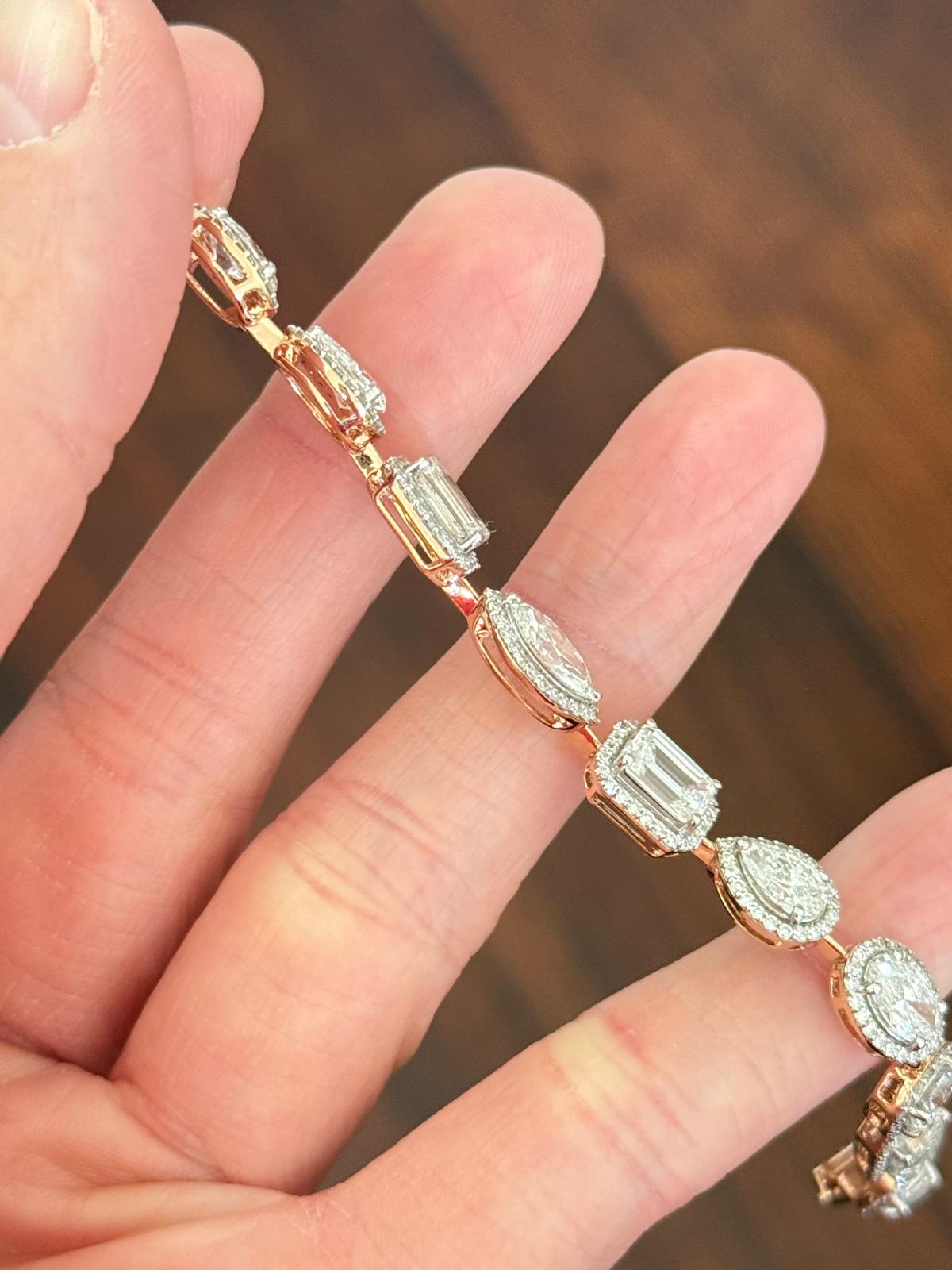 Rose Gold Multi Shaped Lab Diamond 7.2" Bracelet