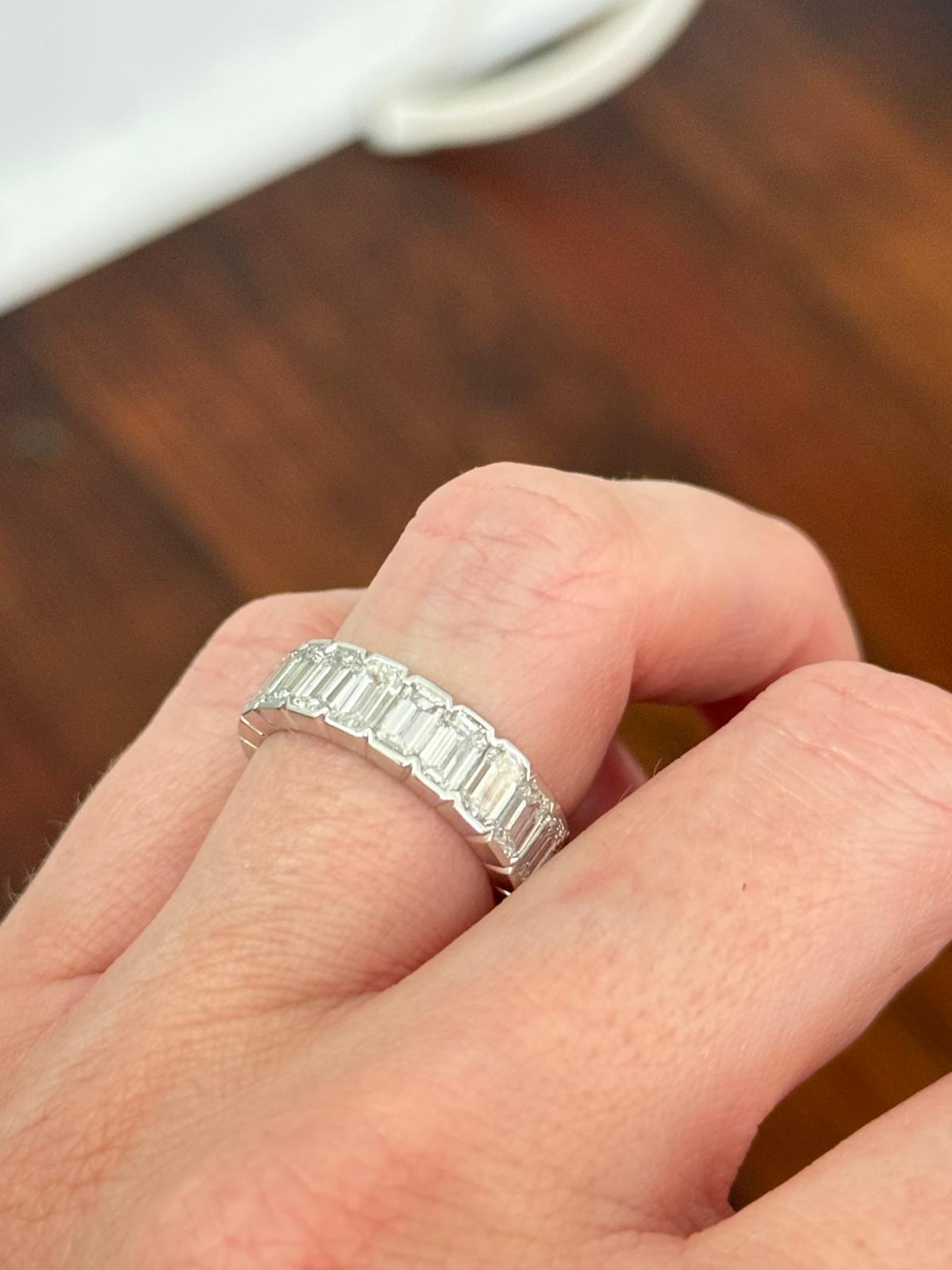 White Gold 6.71ct Emerald Cut Lab Diamond Eternity Band