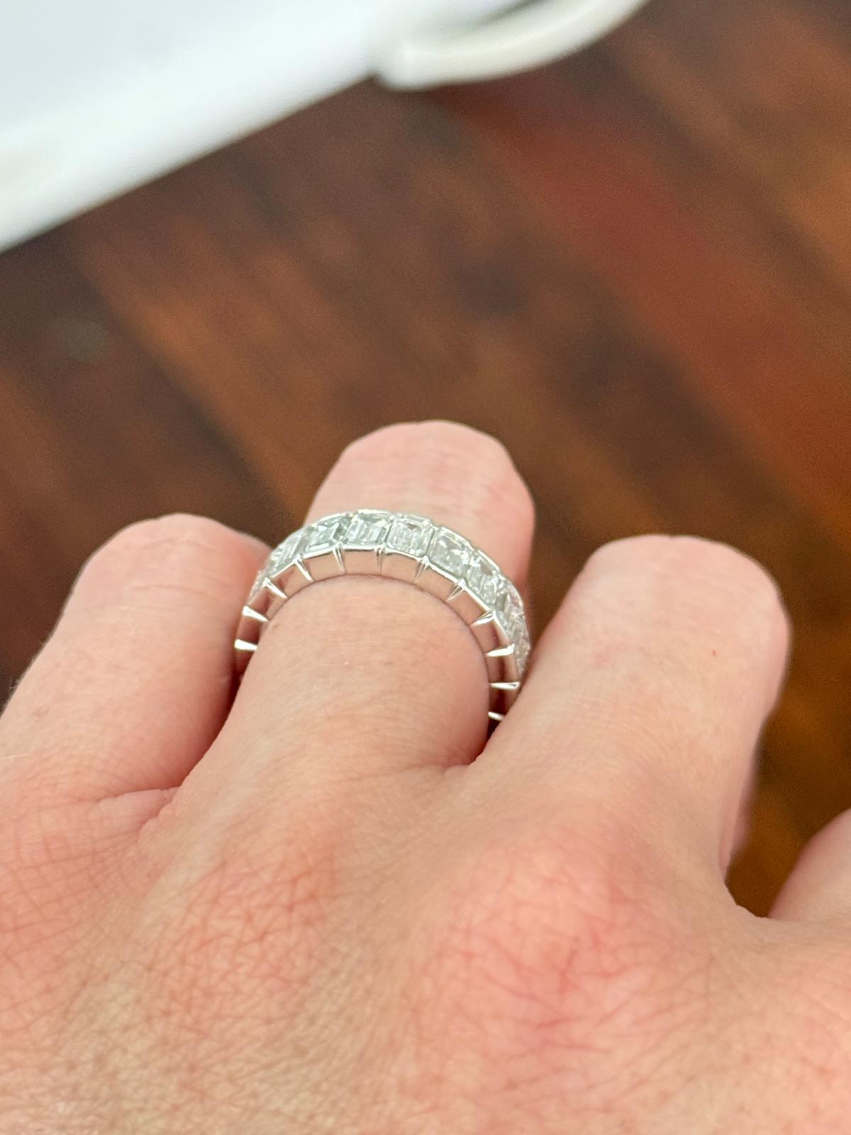 White Gold 6.71ct Emerald Cut Lab Diamond Eternity Band