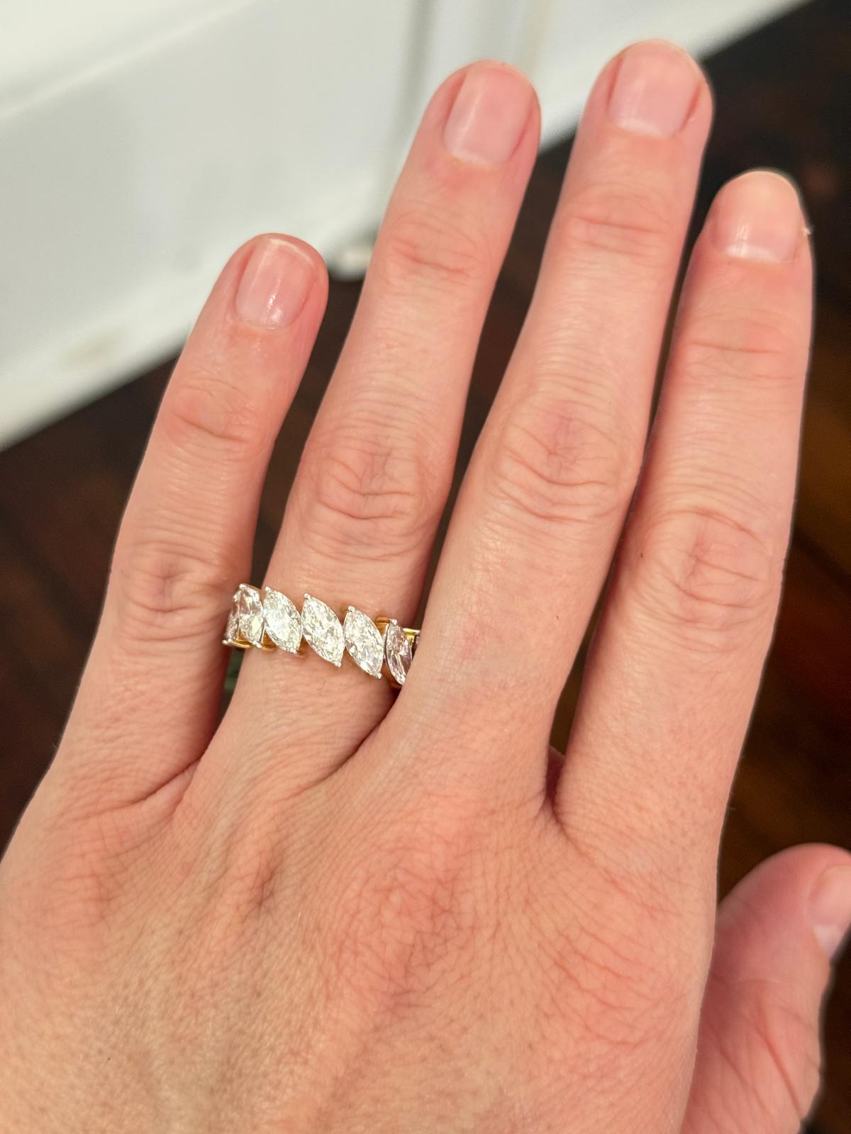 Yellow Gold 6.84ct Marquise Lab Diamond Eternity Band