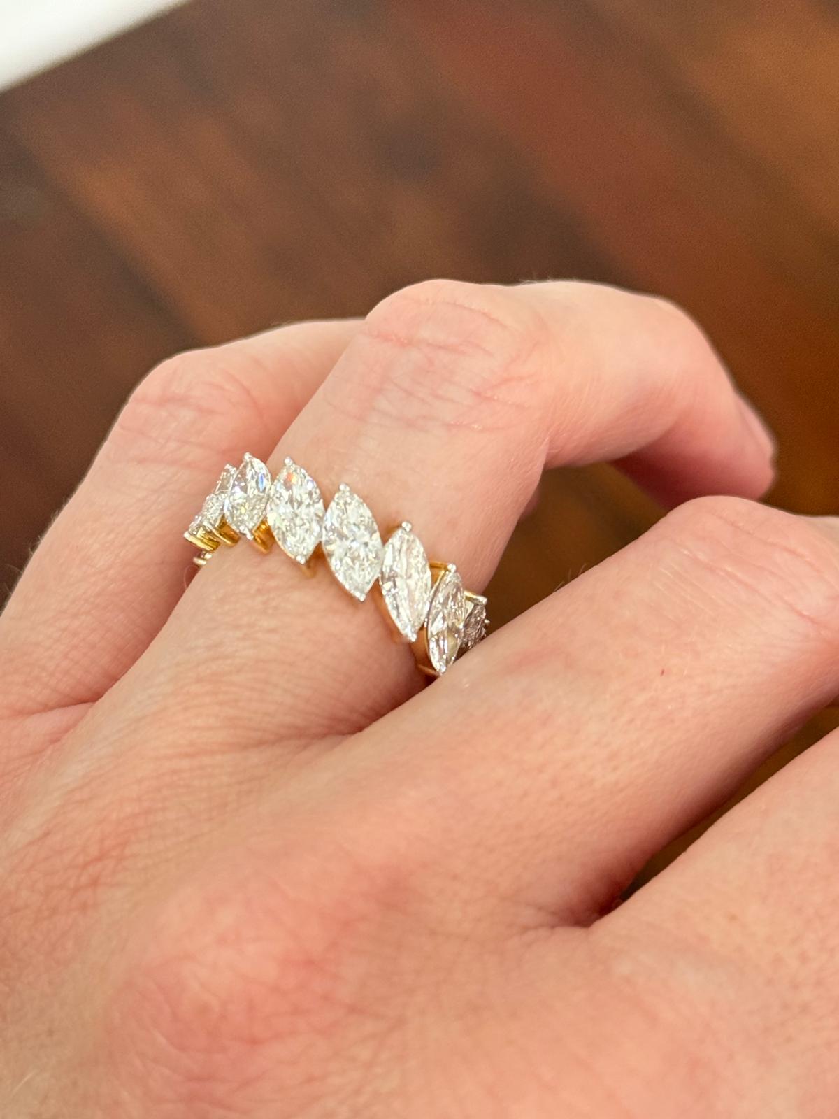 Yellow Gold 6.84ct Marquise Lab Diamond Eternity Band