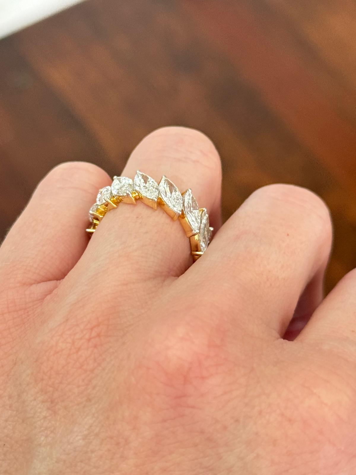 Yellow Gold 6.84ct Marquise Lab Diamond Eternity Band