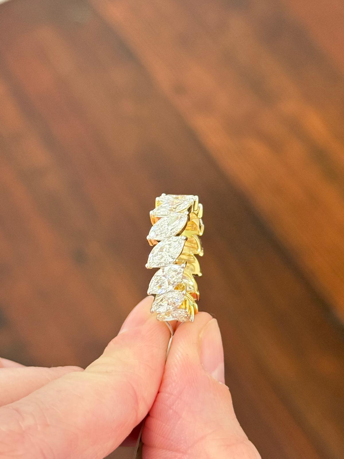 Yellow Gold 6.84ct Marquise Lab Diamond Eternity Band