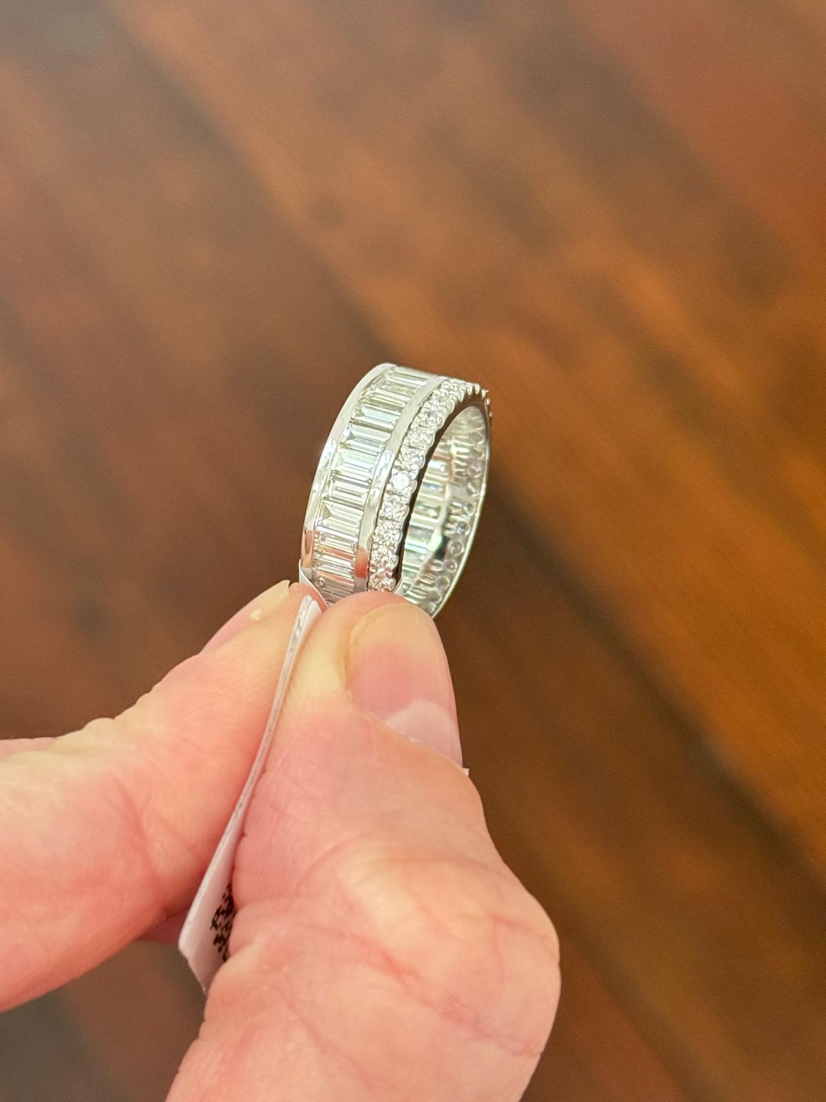 White Gold 4.45ct Baguette & Round Lab Diamond Eternity Band
