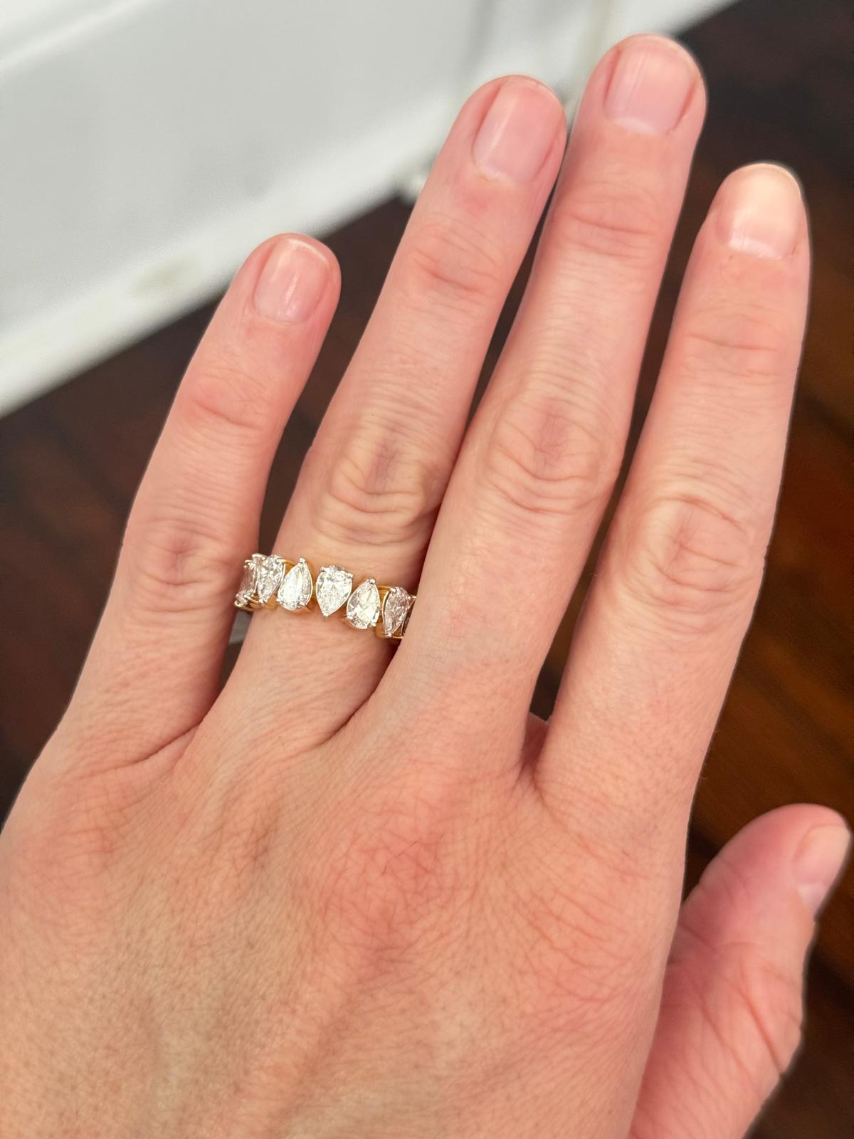 Yellow Gold 5.05ct Pear Shape Lab Diamond Eternity Band