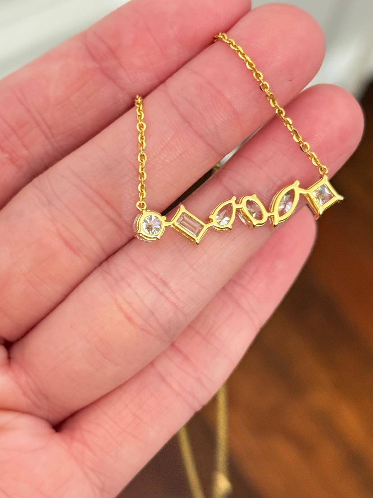 Yellow Gold Multi Shaped Lab Diamond Necklace