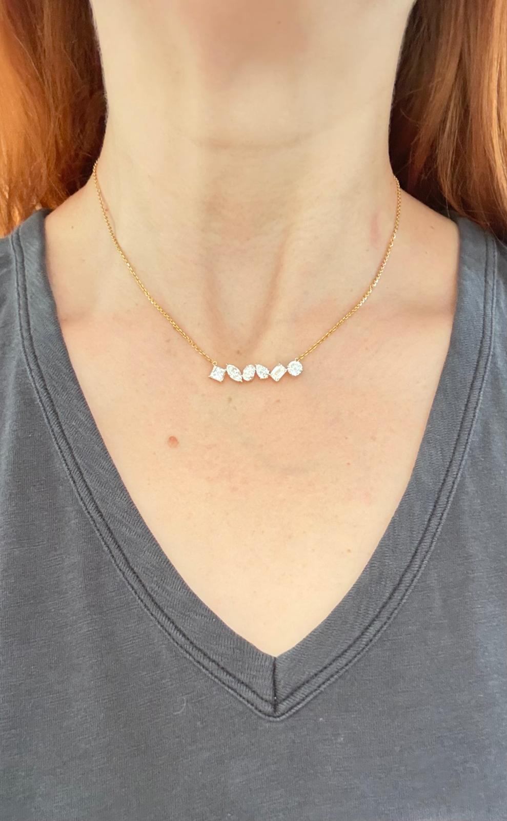 Yellow Gold Multi Shaped Lab Diamond Necklace