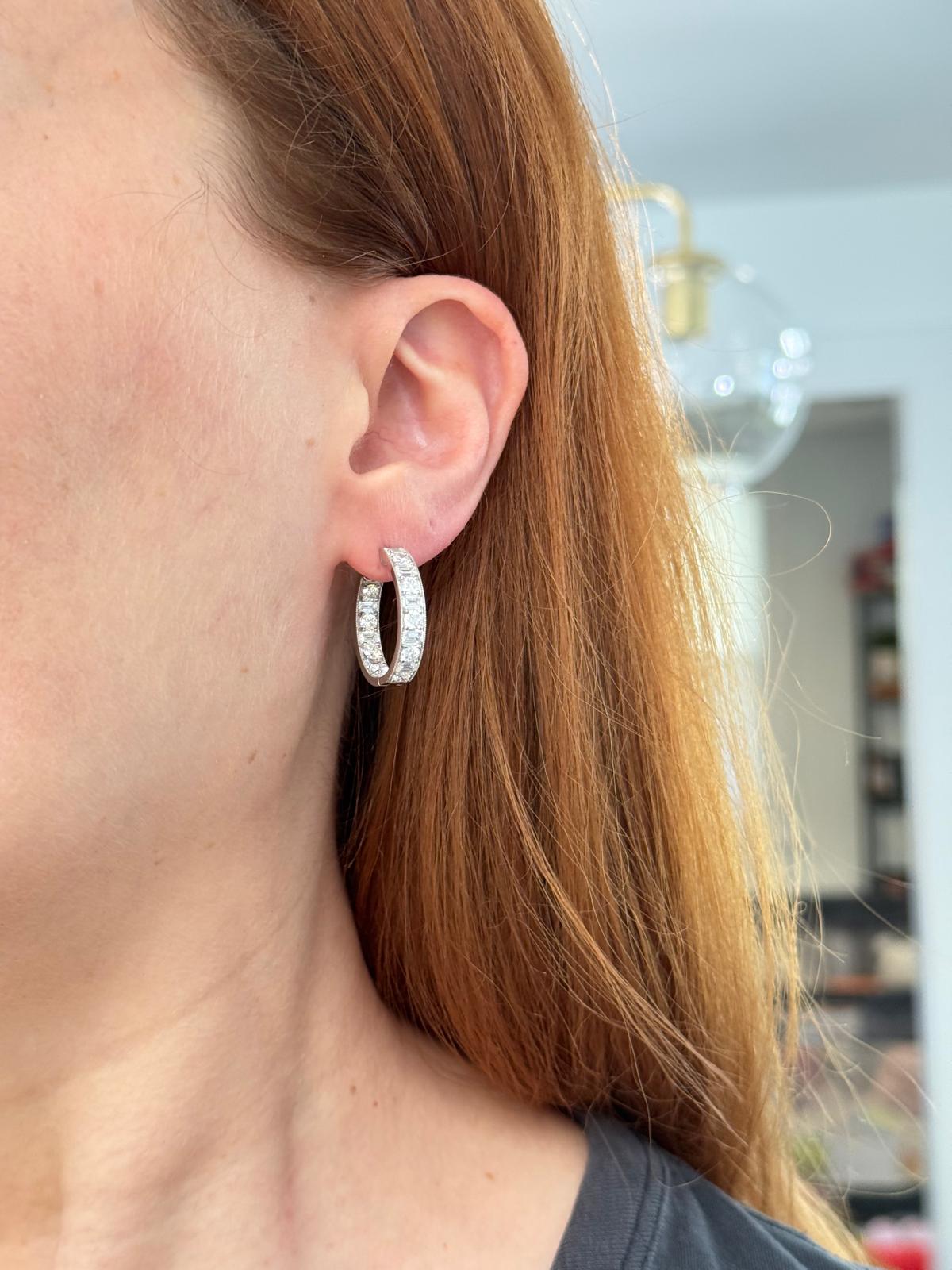 22.5mm White Gold 4.74ct Emerald cut & Round Lab Diamond Hoop Earrings