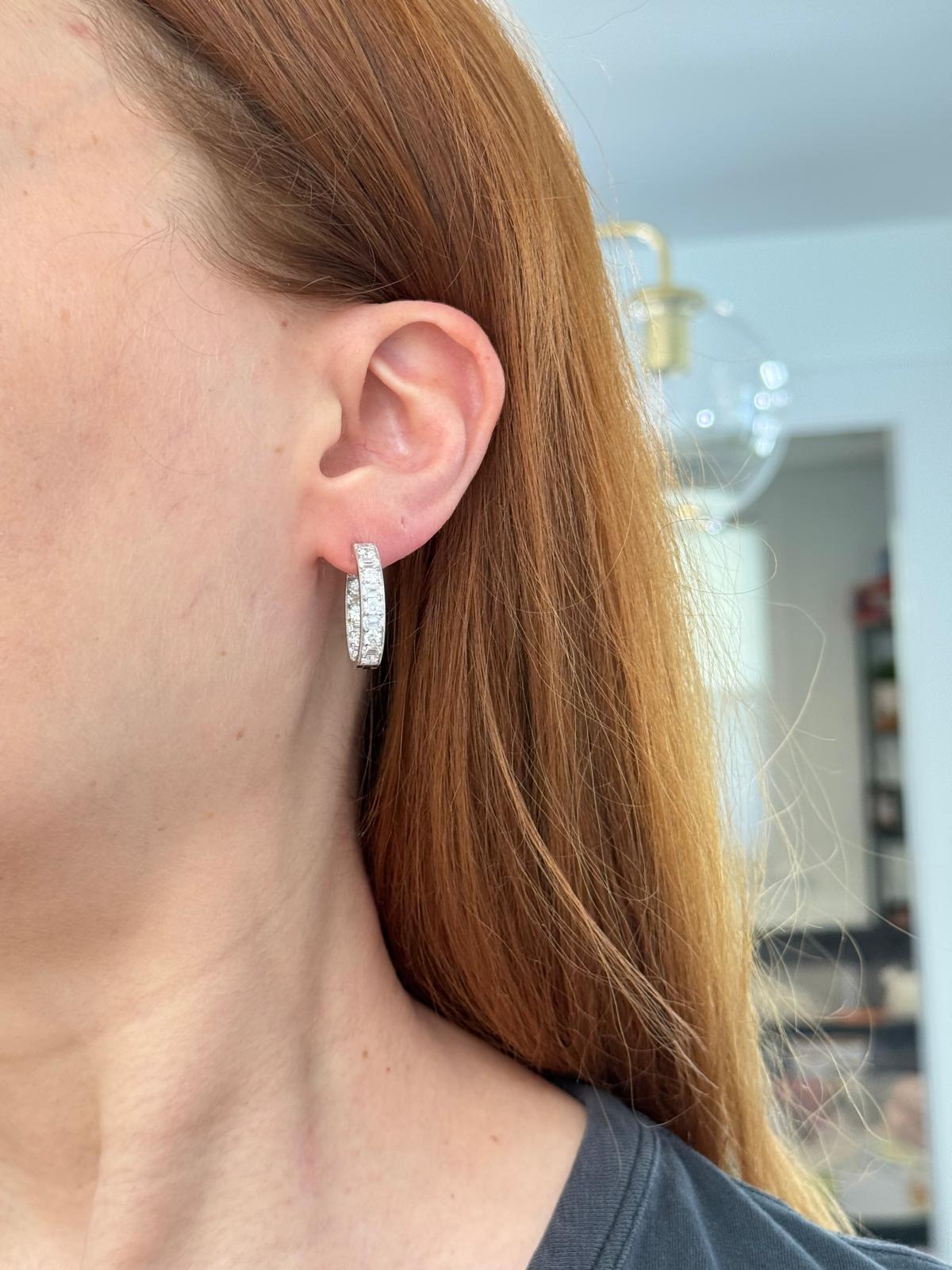 22.5mm White Gold 4.74ct Emerald cut & Round Lab Diamond Hoop Earrings