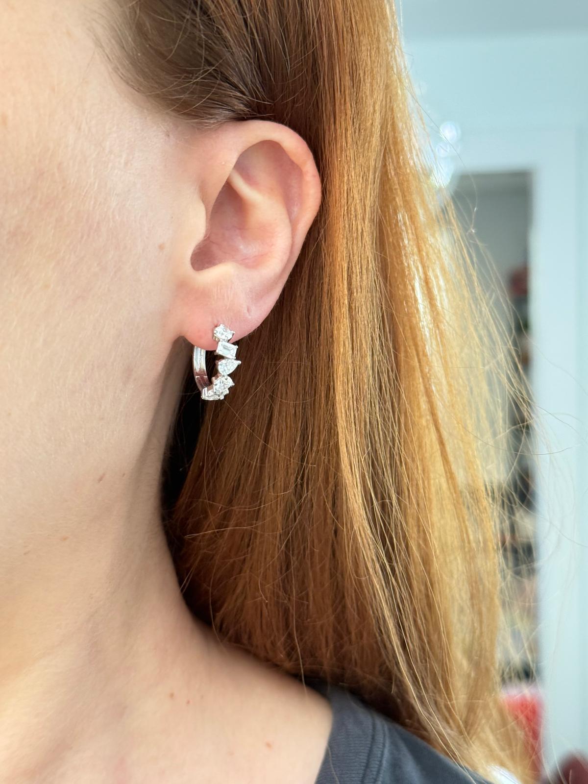 White Gold Multi Shape Lab Diamond Hoops
