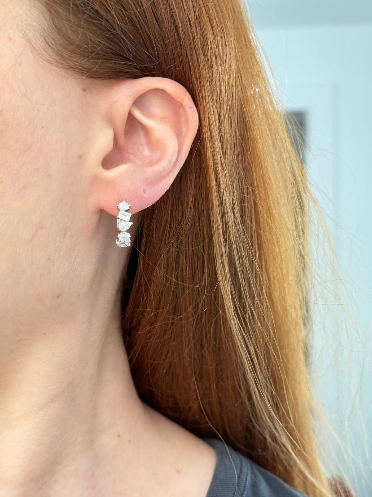White Gold Multi Shape Lab Diamond Hoops
