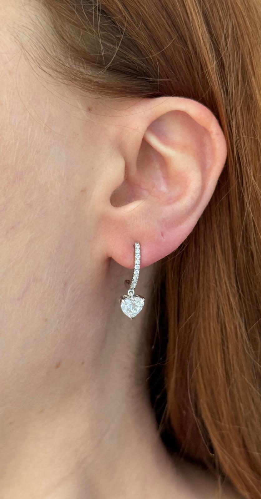 White Gold Heart Shape & Round Lab Diamond Earrings