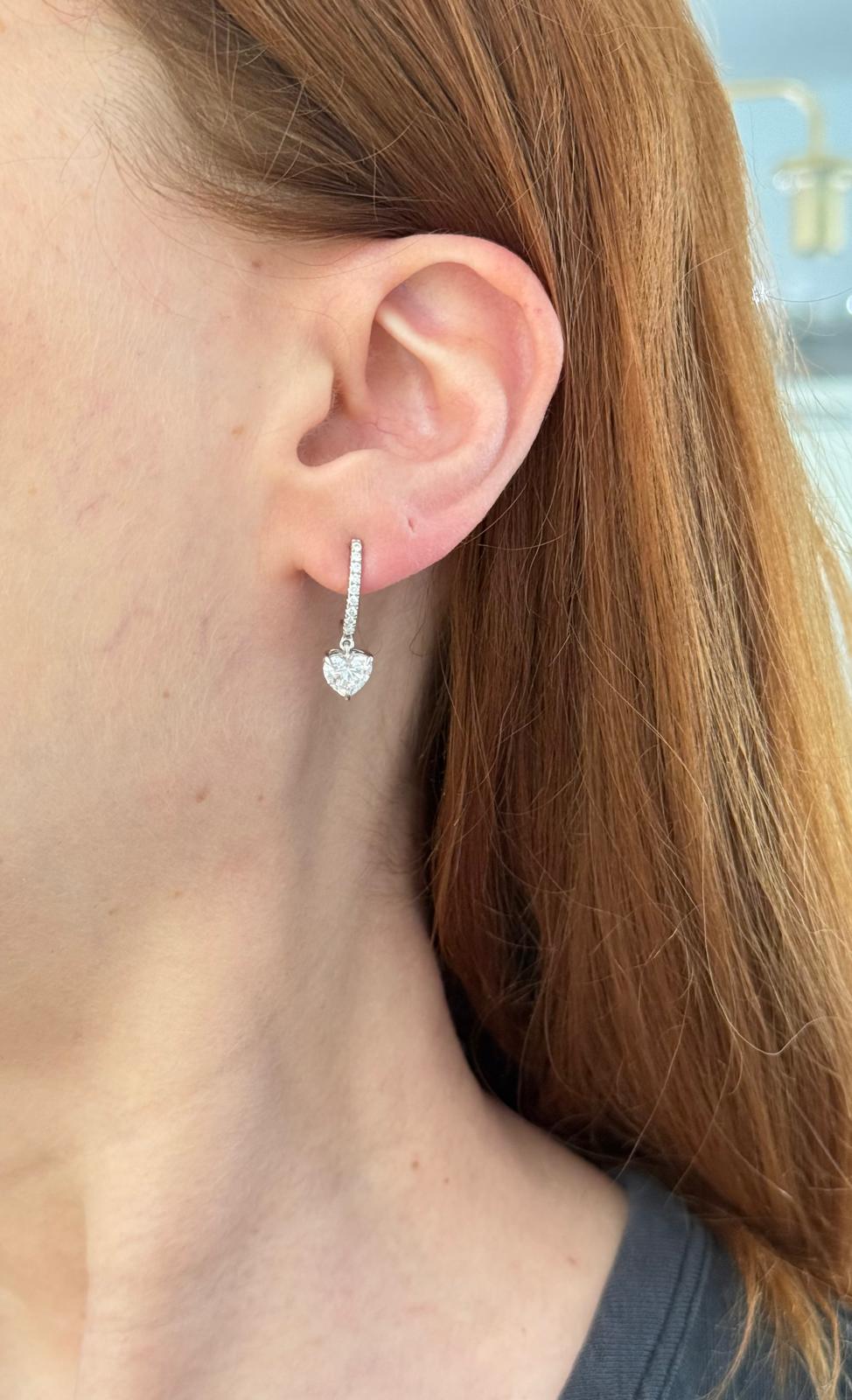 White Gold Heart Shape & Round Lab Diamond Earrings