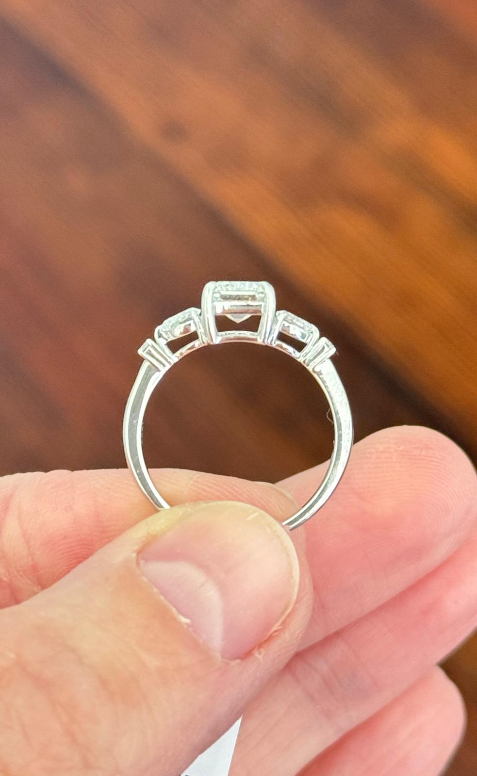 White Gold Emerald, Pear & Round Lab Diamond Ring