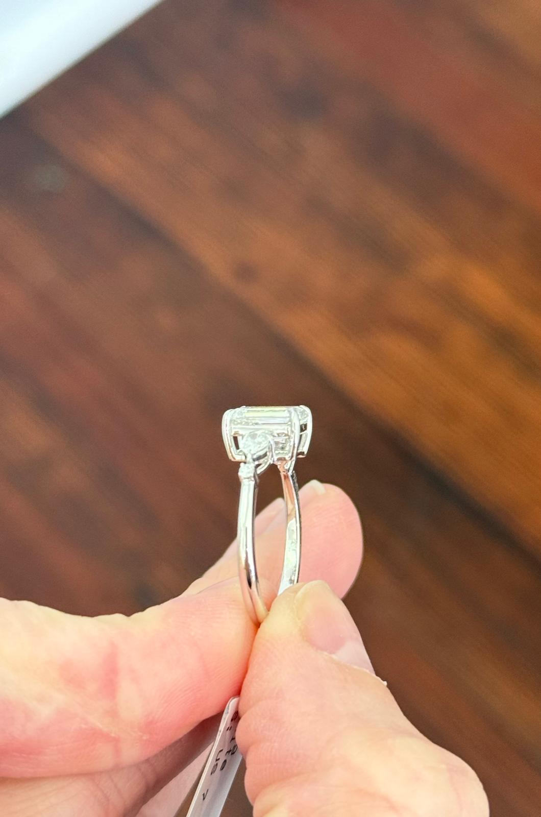 White Gold Emerald, Pear & Round Lab Diamond Ring