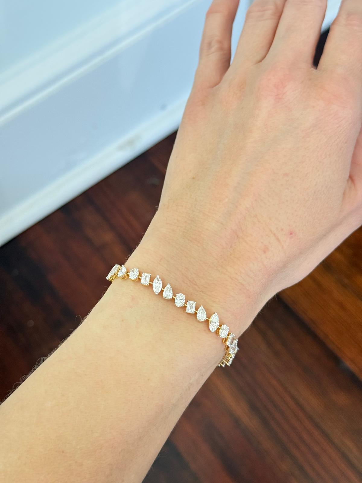 Yellow Gold 9.4ct Multi Shape Lab Diamond 7" Bracelet
