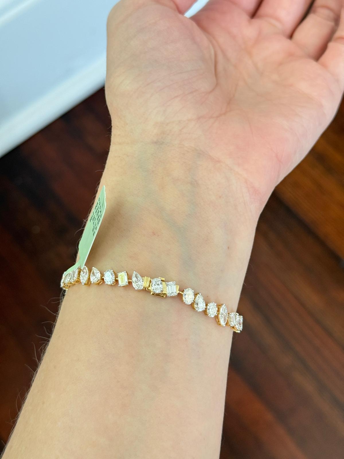 Yellow Gold 9.4ct Multi Shape Lab Diamond 7" Bracelet