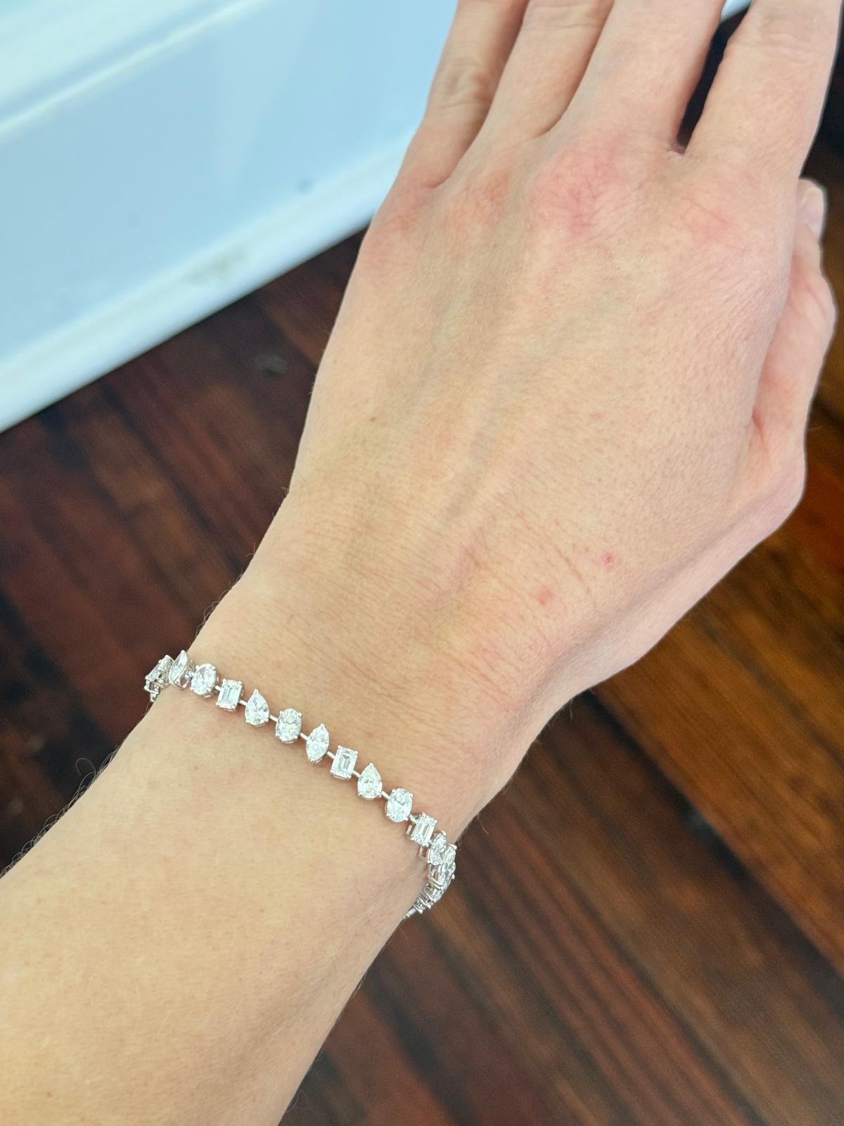 White Gold 8.88ct Multi Shape Lab Diamond 7.25" Bracelet