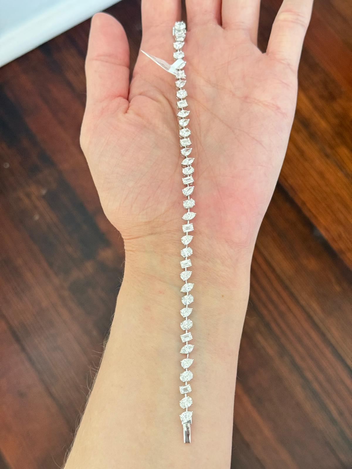White Gold 8.88ct Multi Shape Lab Diamond 7.25" Bracelet