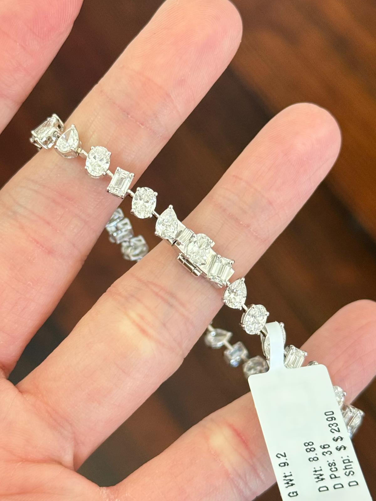 White Gold 8.88ct Multi Shape Lab Diamond 7.25" Bracelet