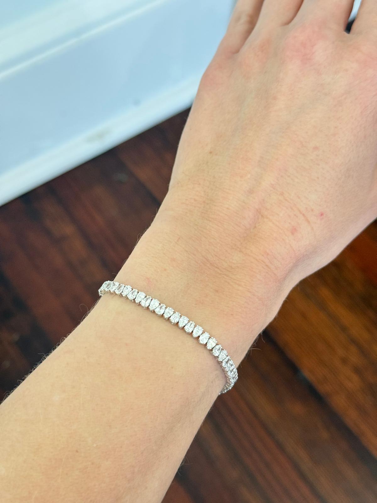 White Gold 7.3ct Pear Shape Lab Diamond 7.2" Bracelet