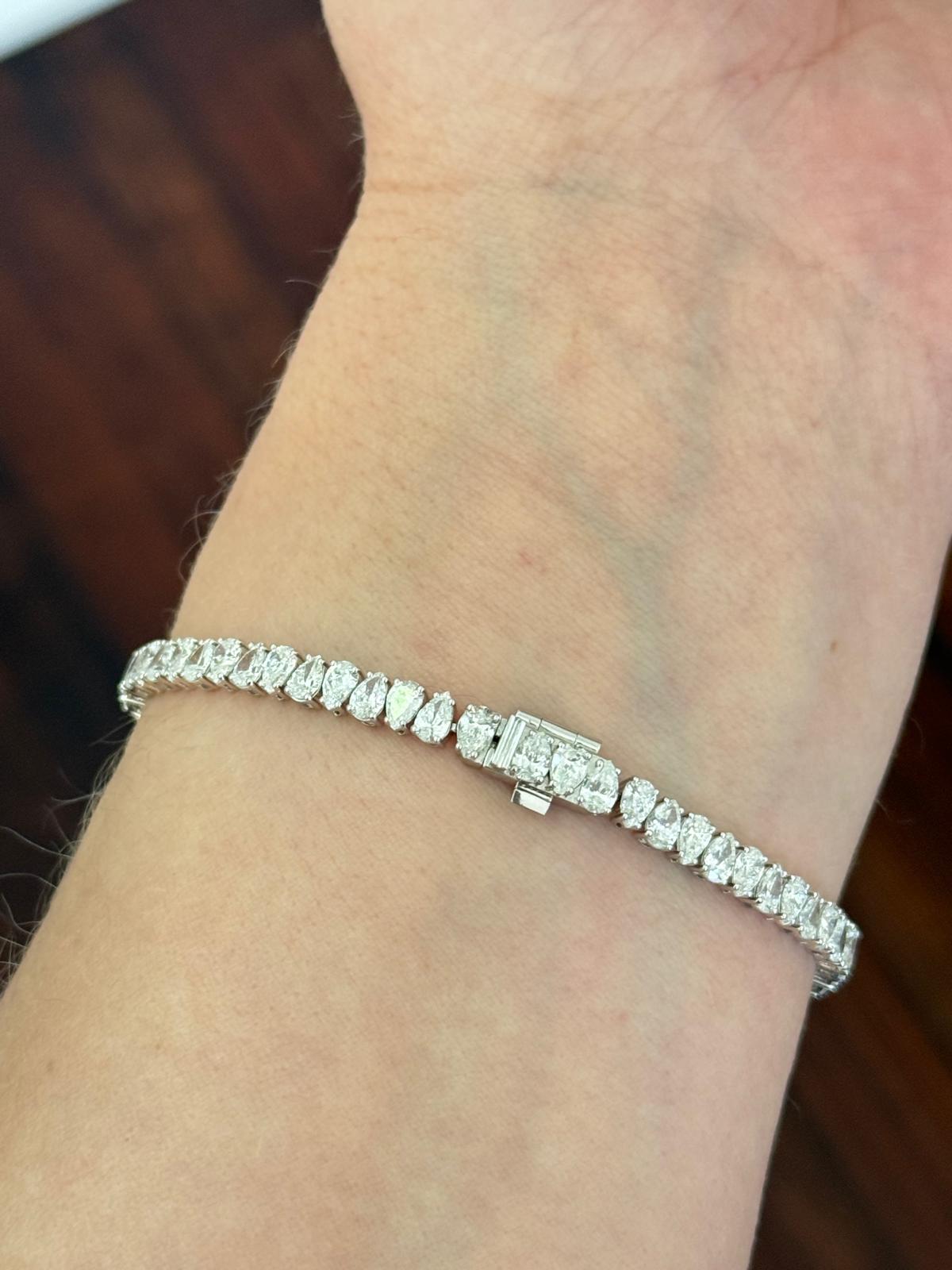White Gold 7.3ct Pear Shape Lab Diamond 7.2" Bracelet