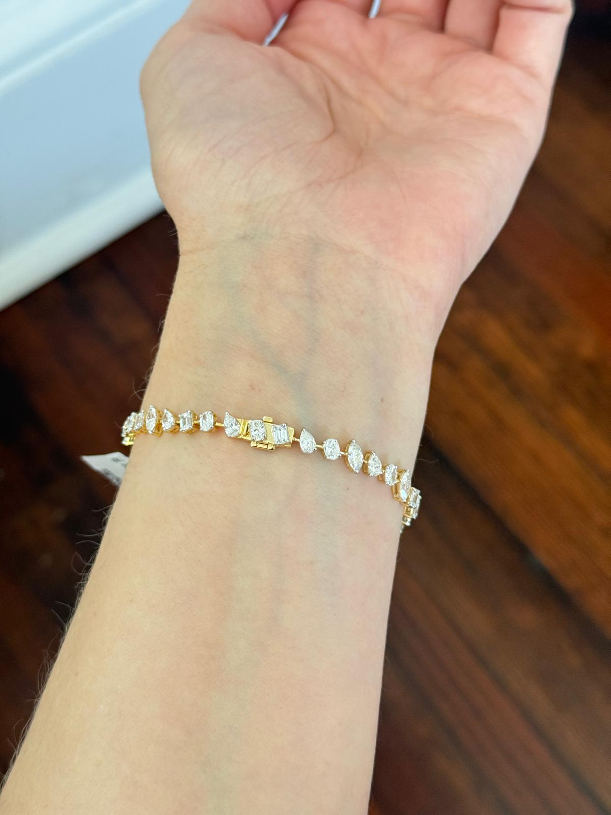 Yellow Gold 5.9ct Multi Shape Lab Diamond 7" Bracelet