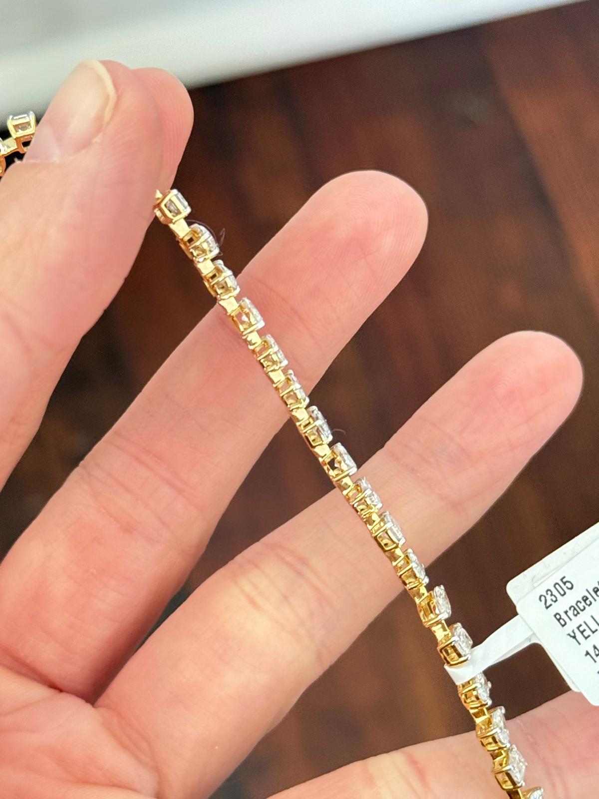 Yellow Gold 5.9ct Multi Shape Lab Diamond 7" Bracelet