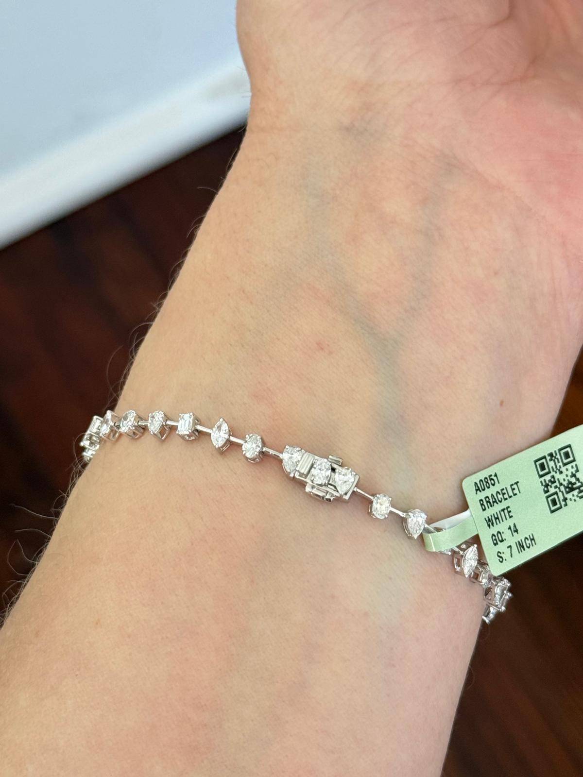 White Gold 2.92ct Multi Shape Lab Diamond 7" Bracelet