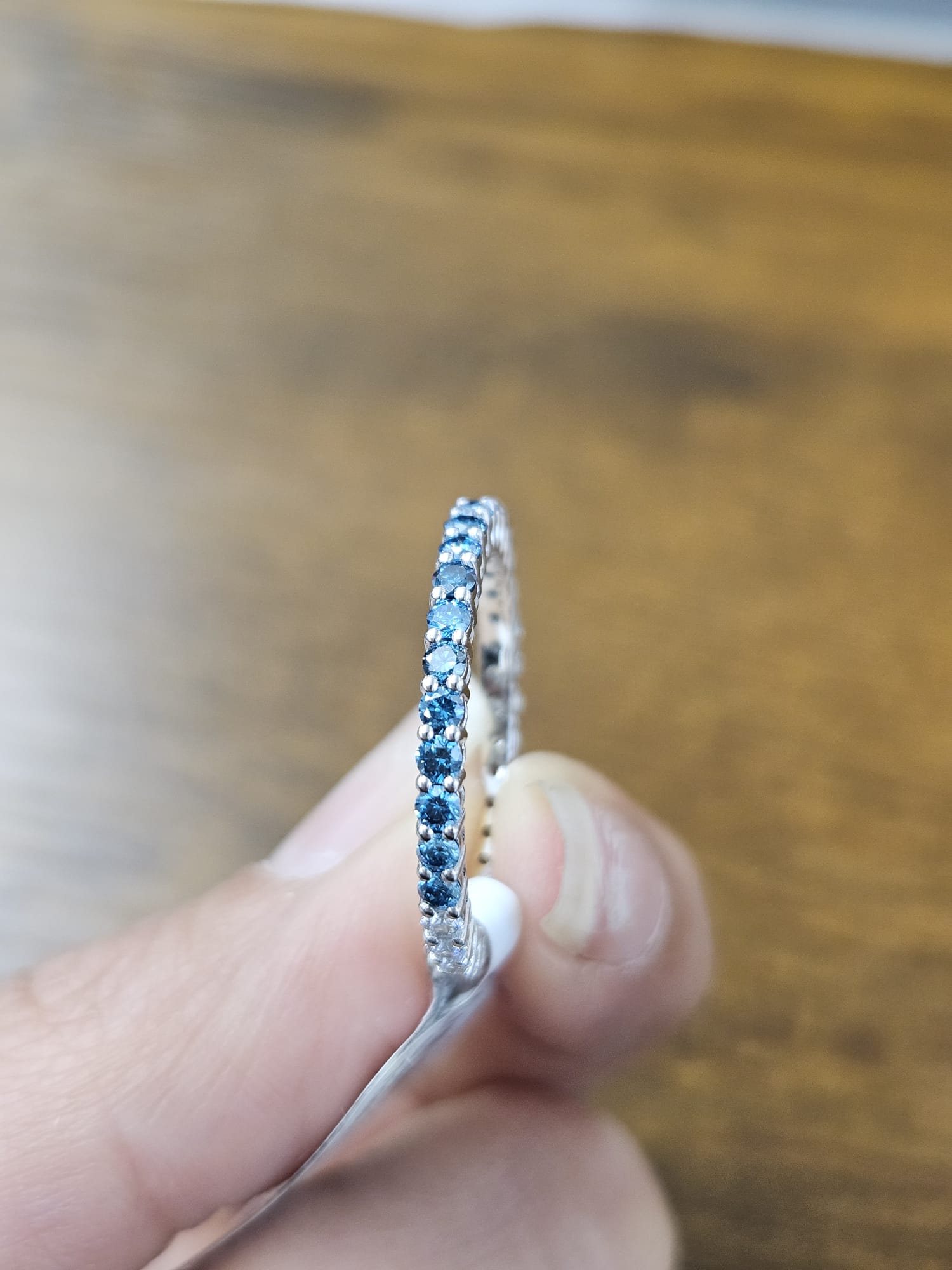 White Gold Blue & White Round Lab Diamond Ring
