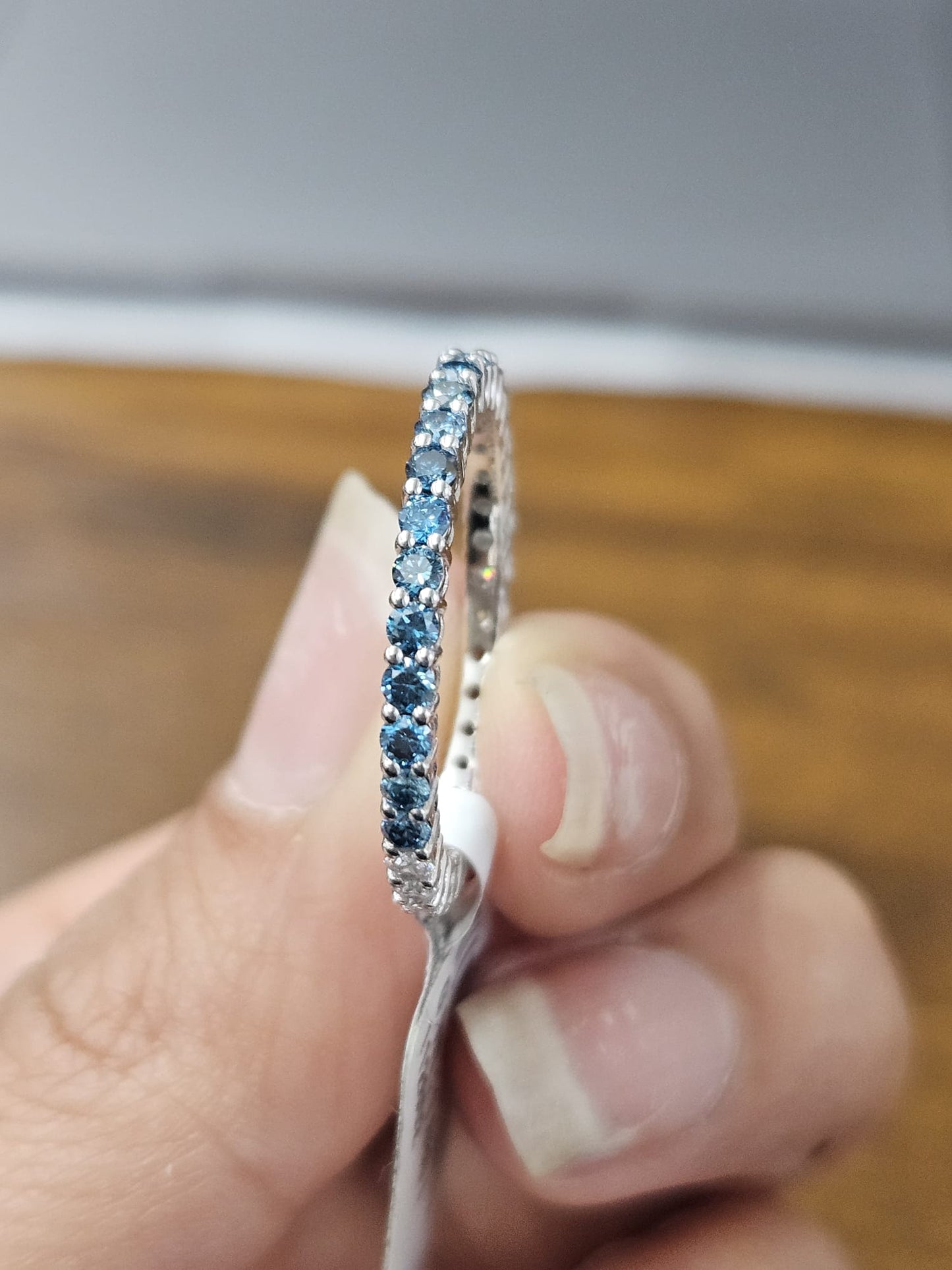 White Gold Blue & White Round Lab Diamond Ring