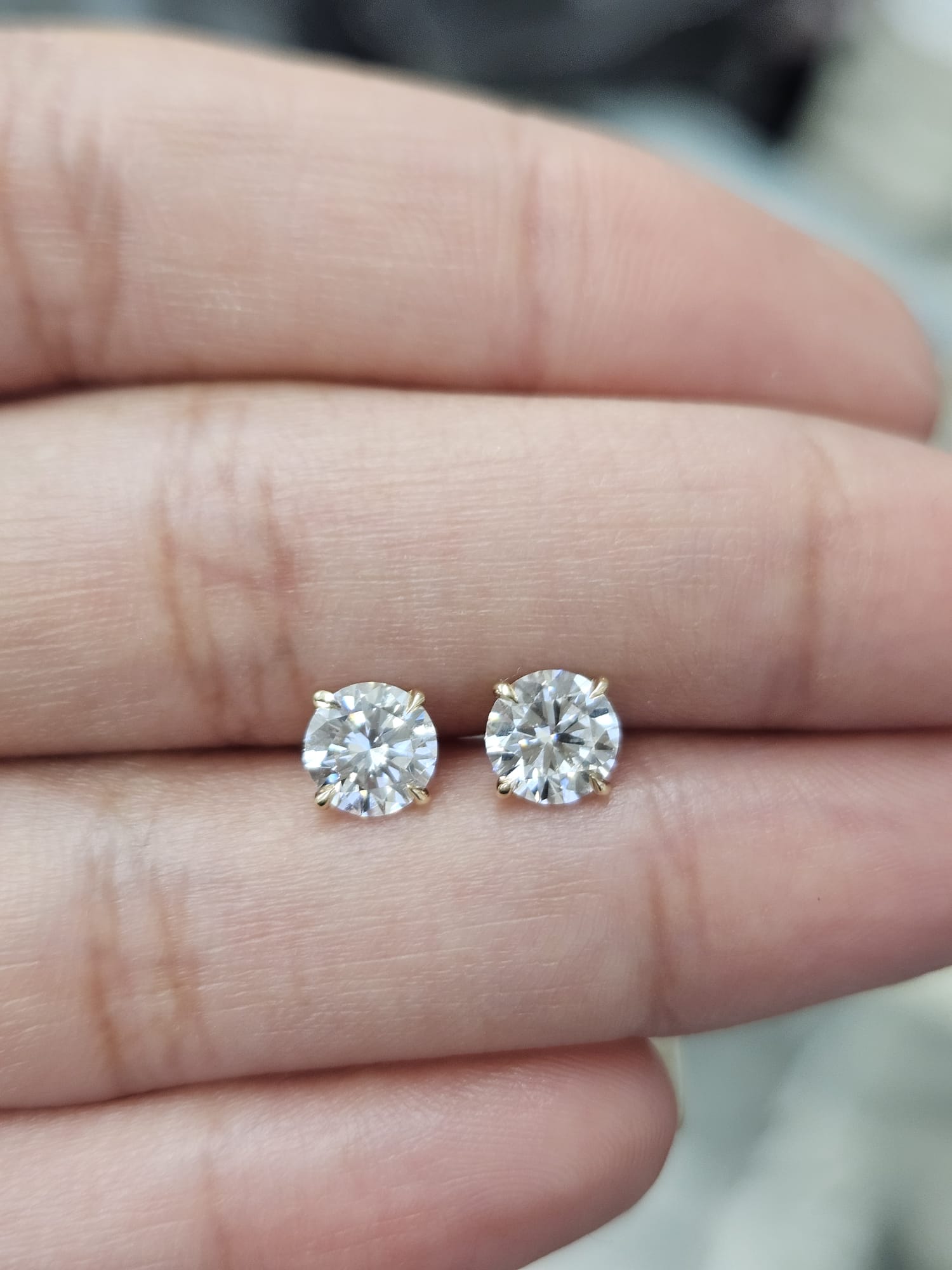 IGI 4 Prong Martini Yellow Gold Round Lab Diamond Studs