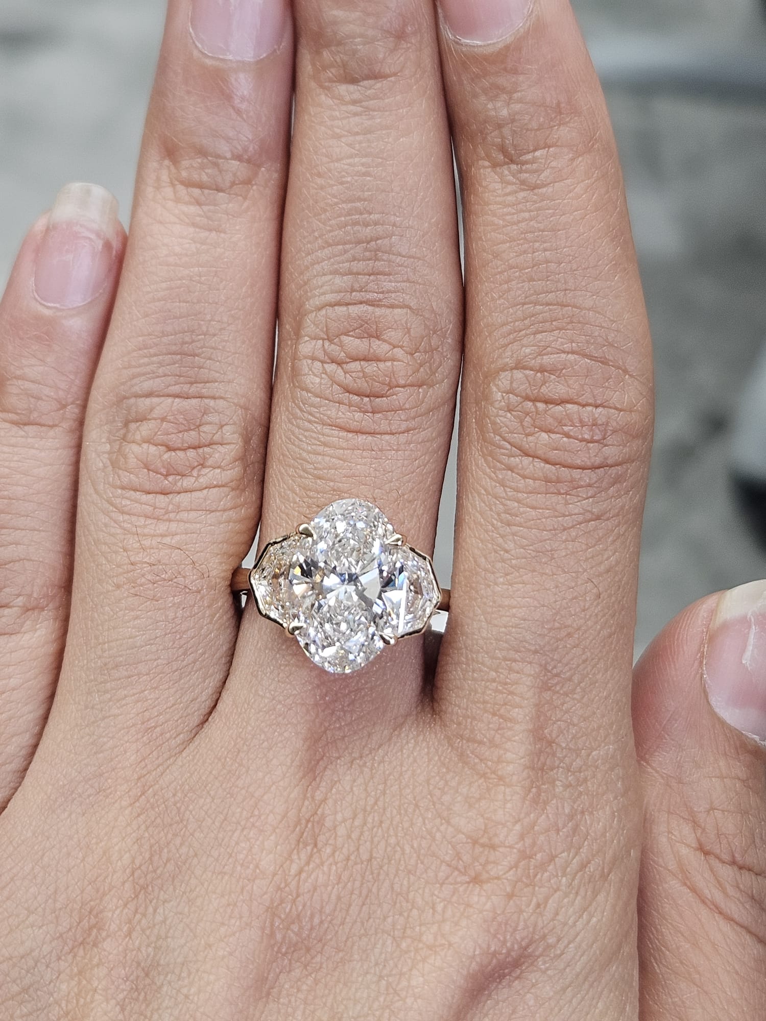 Yellow Gold Prong & Bezel Set 3 Stone Lab Diamond Ring
