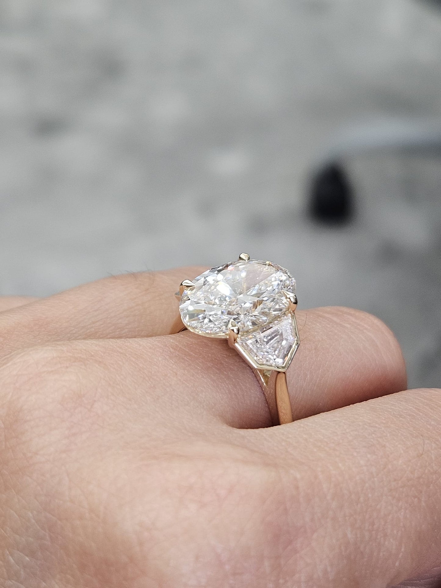 Yellow Gold Prong & Bezel Set 3 Stone Lab Diamond Ring