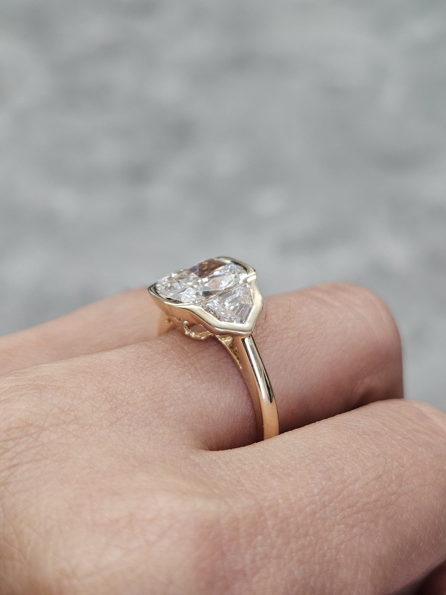 Yellow Gold Bezel Set 3 Stone Lab Diamond Ring