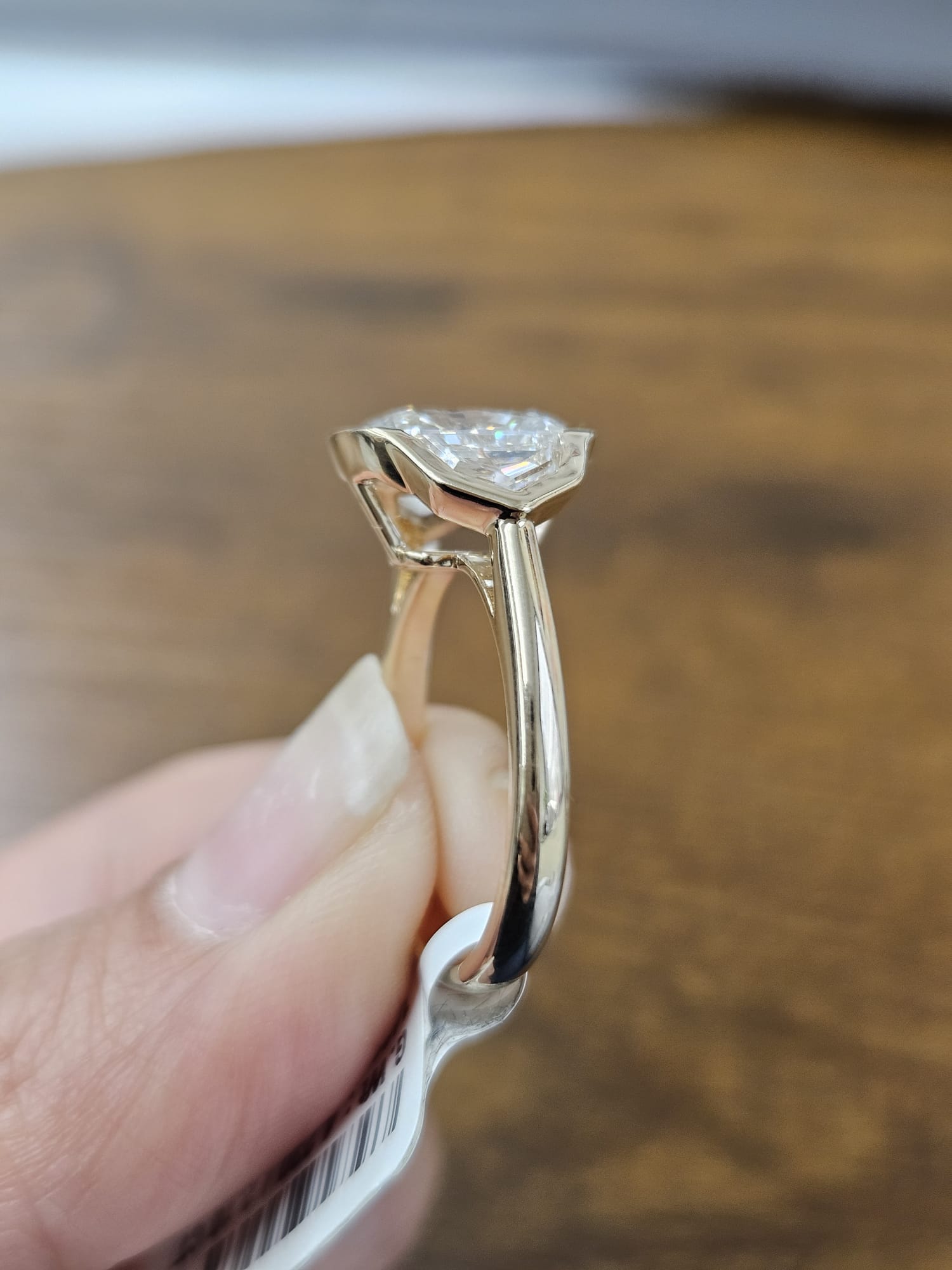 Yellow Gold Bezel Set 3 Stone Lab Diamond Ring