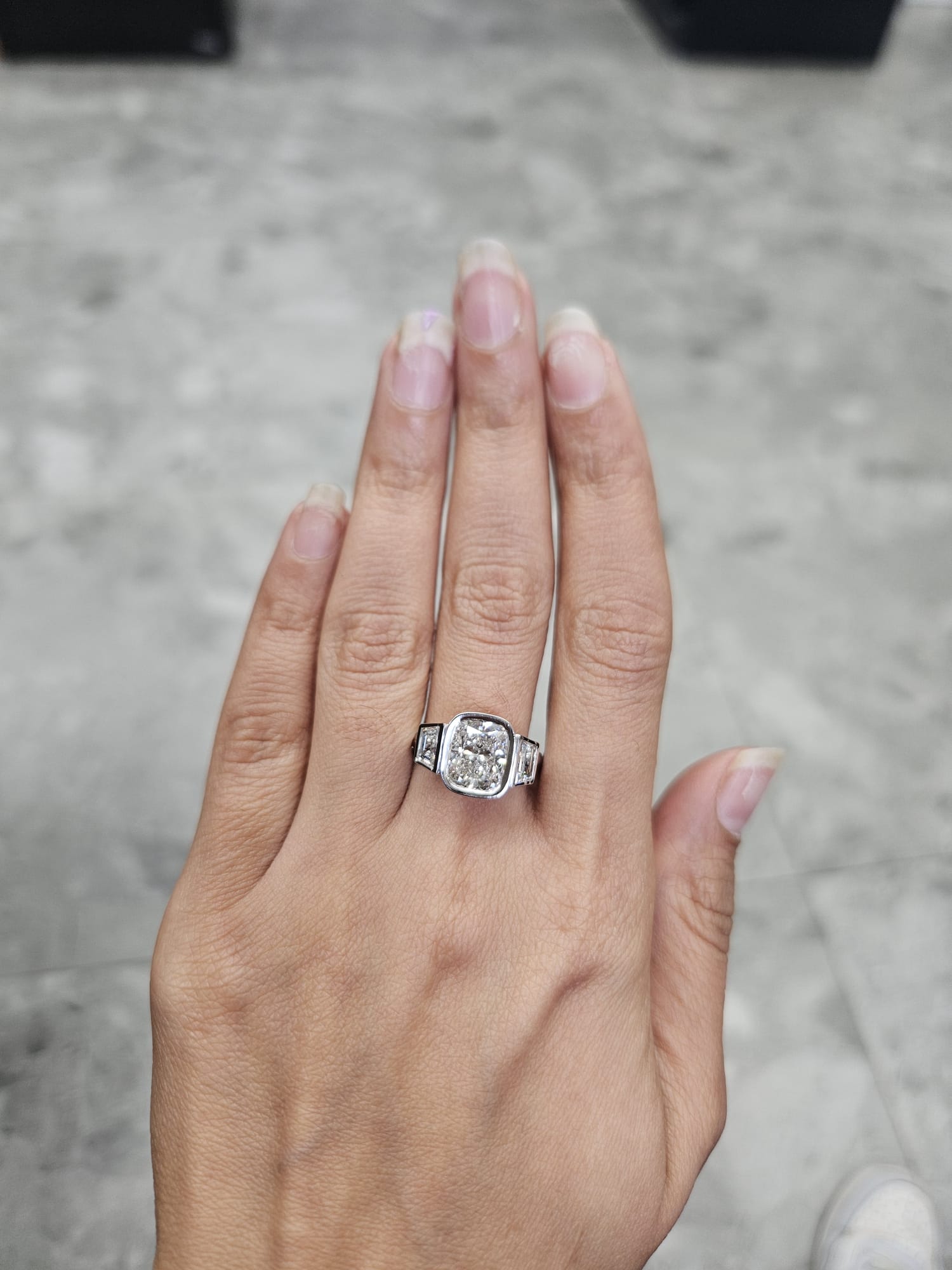 14K White Gold Bezel Set 3 Stone Lab Diamond Ring