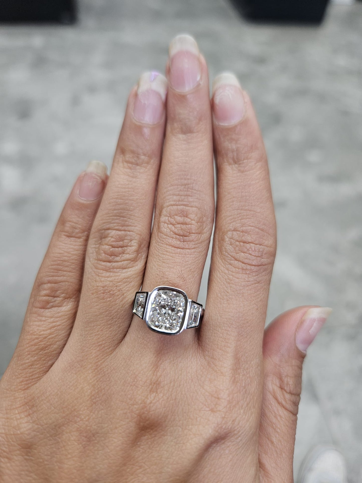 14K White Gold Bezel Set 3 Stone Lab Diamond Ring