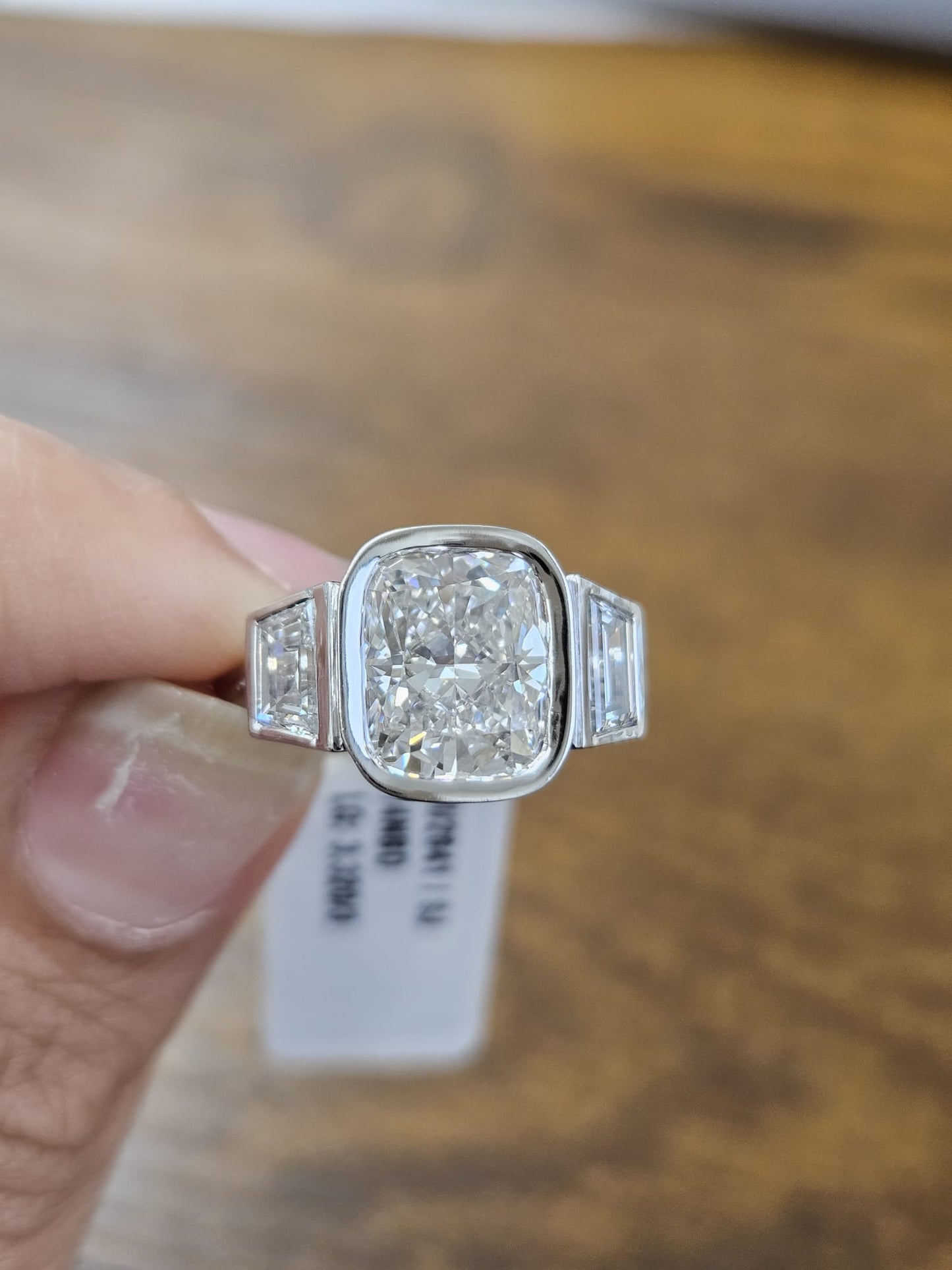 14K White Gold Bezel Set 3 Stone Lab Diamond Ring