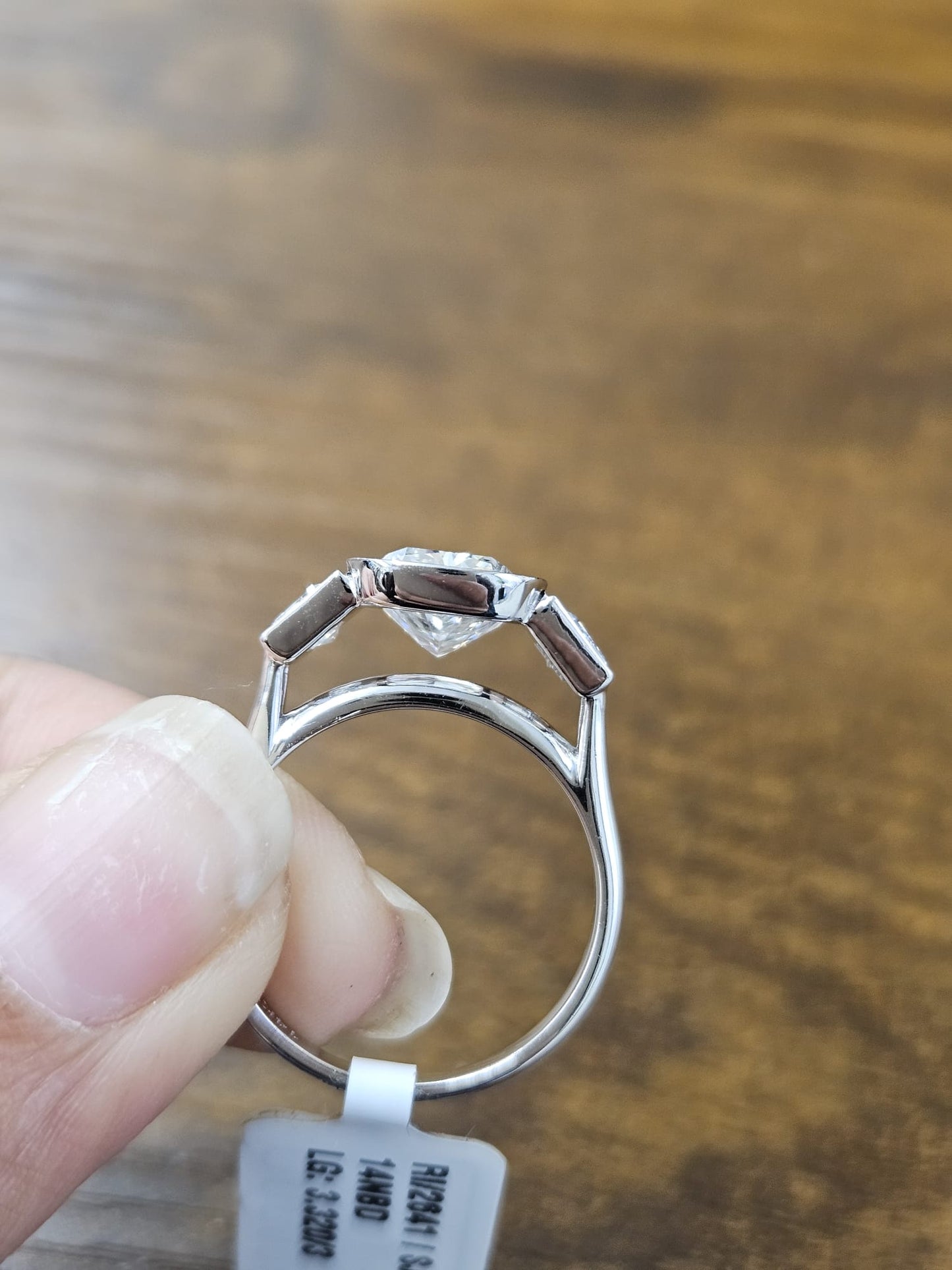14K White Gold Bezel Set 3 Stone Lab Diamond Ring