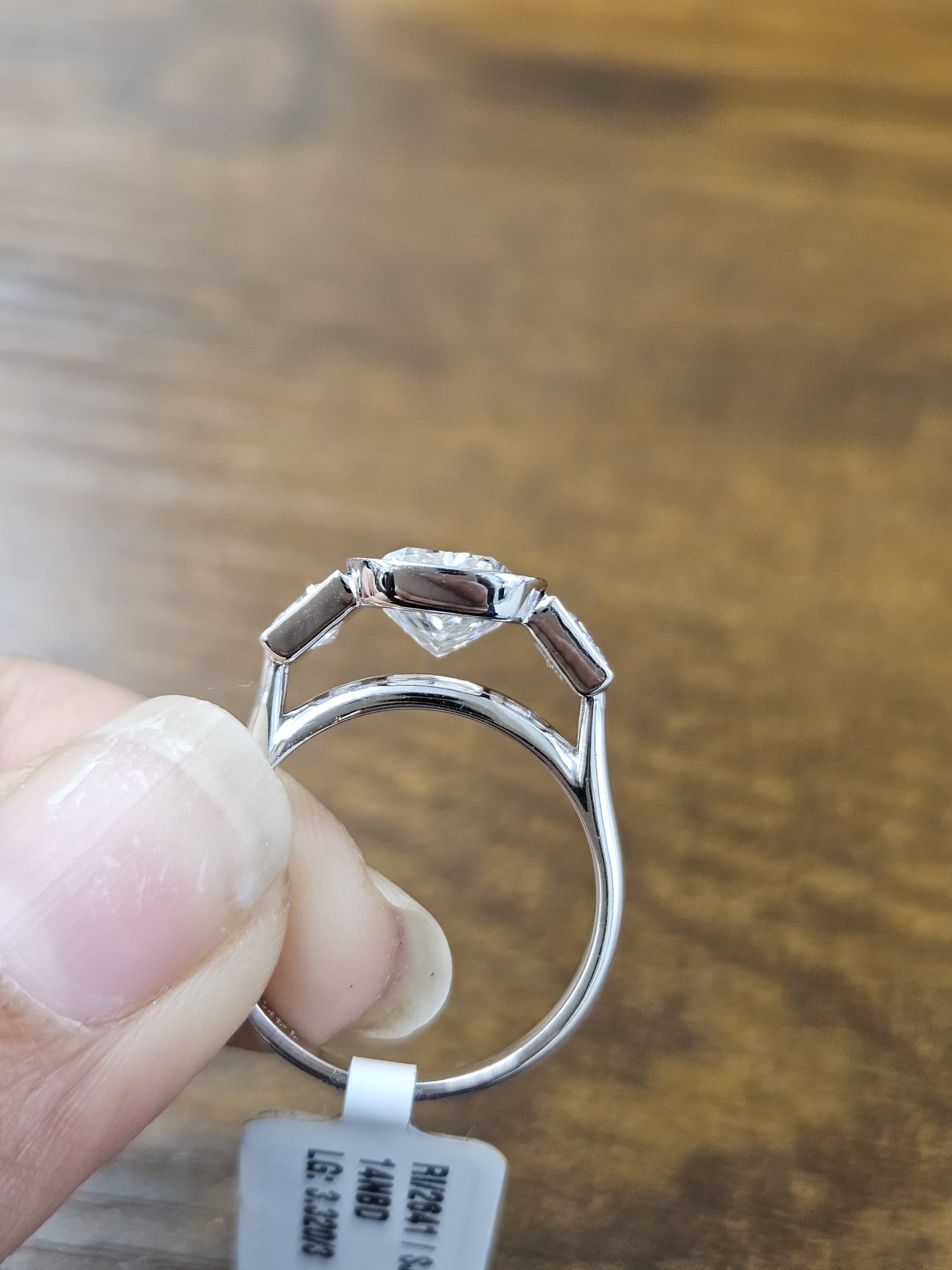 14K White Gold Bezel Set 3 Stone Lab Diamond Ring